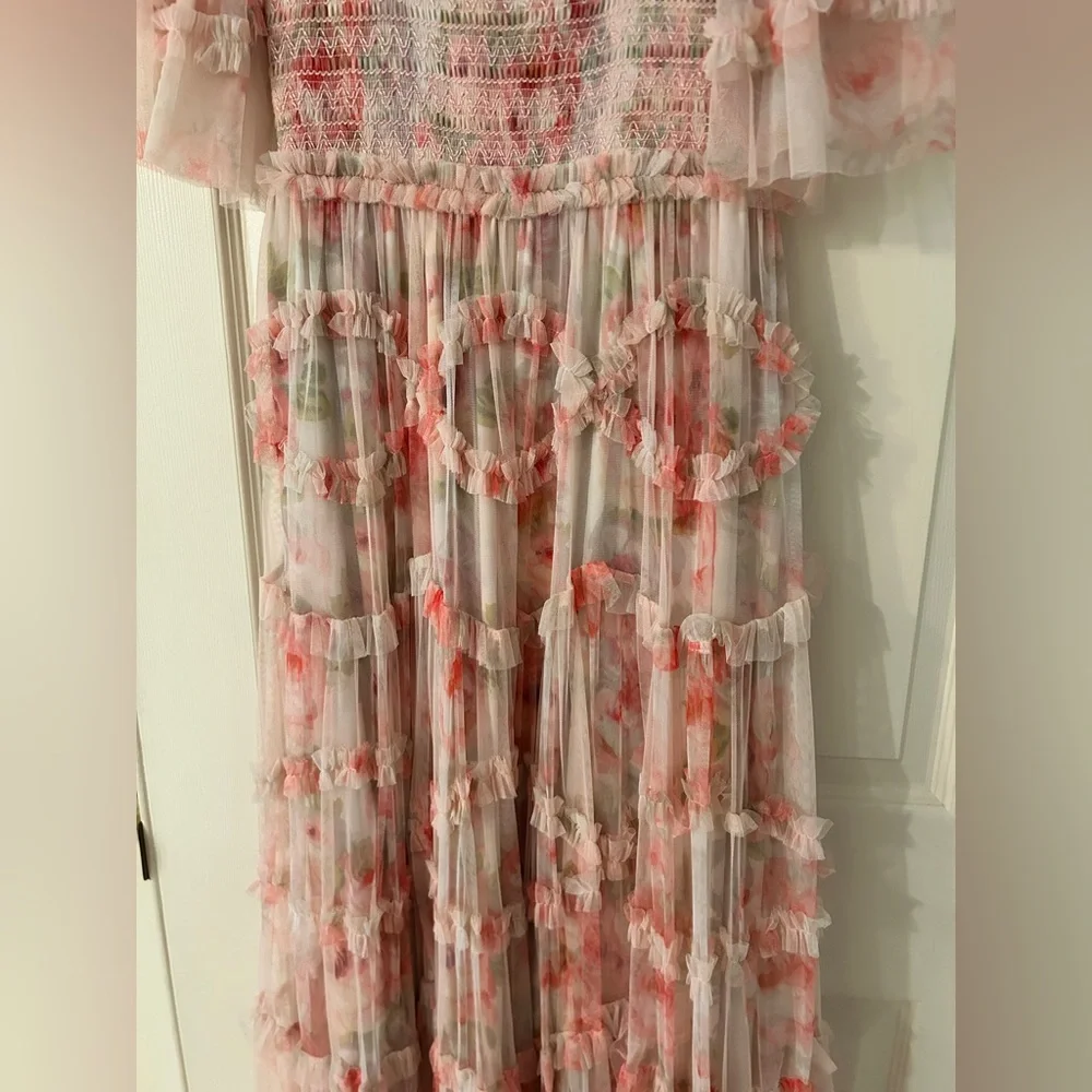 Needle & Thread Pink Floral Tiered Tulle Midi Dress - Picture 10 of 14